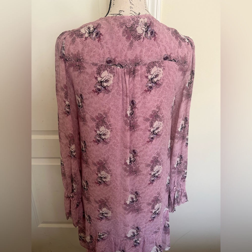 PAIGE Mauve Floral V-Neck Silk Dress - Picture 4 of 6